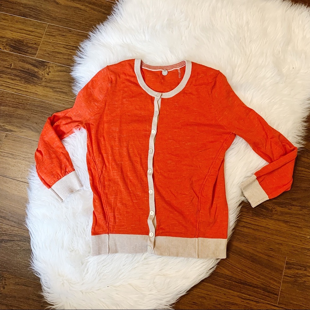 MARGARET O’LEARY Orange Cardigan 100% Cotton Preppy Medium M